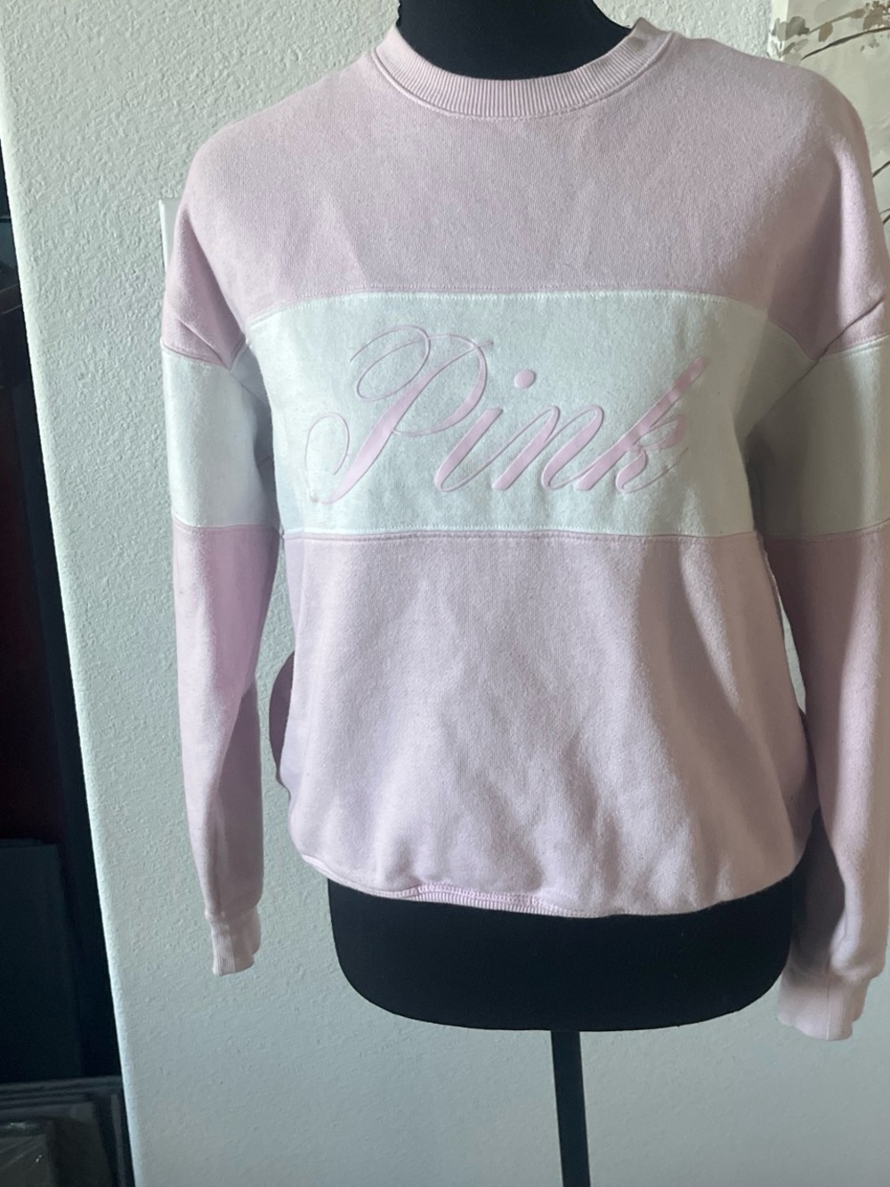 PINK Victoria's Secret Pastel Pink and White Colorblock Crewneck